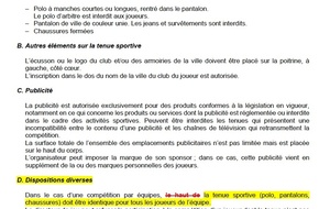 Carambole - Tenue sportive - Les règles évoluent à partir du 1er septembre 2025