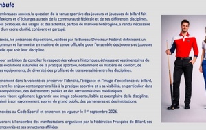 Carambole - Tenue sportive - Les règles évoluent à partir du 1er septembre 2026