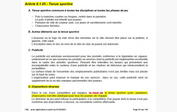 Carambole - Tenue sportive - Les règles évoluent à partir du 1er septembre 2025